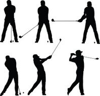 Golf Player Teeing Off - Silhouettes Set