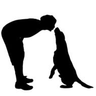 Vector silhouette of a man with dog