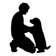 Vector silhouette of a man with dog N2