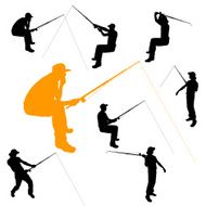 Vector silhouette of fishermen