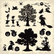 Halloween objects and subjects set silhouette