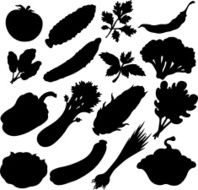 Vegetables icons set of black silhouette