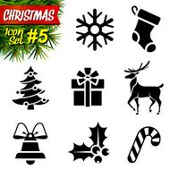 Set of black-and-white christmas icons N3