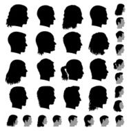 Customized Profile of Faces black &amp; white vector icon set N2