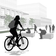 Young Woman Biking To School