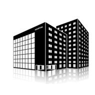 silhouette city hospital building with reflection