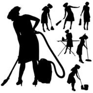 Vector silhouette of a cleaning lady