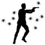 Action hero in gun fight silhouette