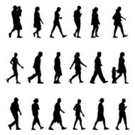 Large group of silhouette people walking N2