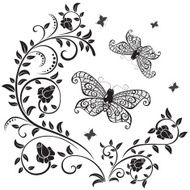 Roses and butterflies silhouette