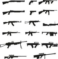 weapon and gun set collection icons black silhouette vector illustration