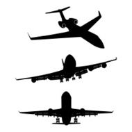 Set of black silhouette three airplanes N2