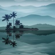 Background with sea and palm trees at night