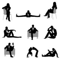 Silhouette of business executives in different action