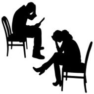 Vector silhouette of people with computer