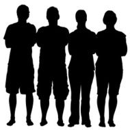 Silhouette of four people with their arms crossed