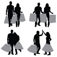 Silhouette of couples with shopping bags N2