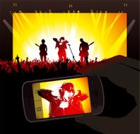 Concert with Rock Singer projected in smartphone screen