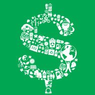 eco green icons in dollar symbol montage