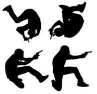Action man somersault roll with a gun