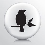 Round Icon with Black Sparrow Sitting on Branch Silhouette