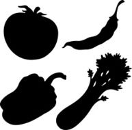 Black silhouette vegetables set isolated on white background