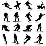 silhouettes snowboarders
