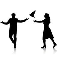 Silhouettes girl and guy released doves N2