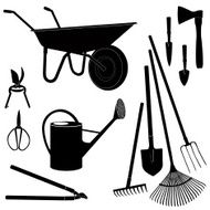 Garden equipment silhouette vector set