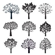 Set of black vector plants and trees