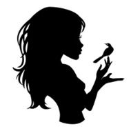Silhouette girl with bird