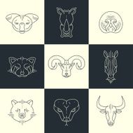 Set of animals linear flat icons labels illustrations for your