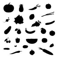 Set Of Vector Illustration Fruit And Vegetable Black Silhouettes