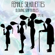 Female silhouettes in four age groups blowing soap bubbles N2