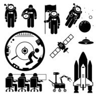 Astronaut Space Exploration Stick Figure Pictogram Icons N2