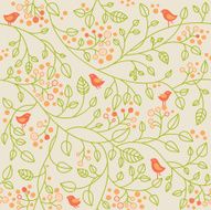 Seamless pattern with small birds and berries N2