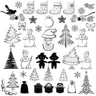 Christmas cartoon set black silhouettes