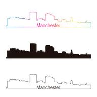 Manchester NH skyline linear style with rainbow