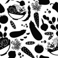 Seamless pattern with silhouettes of vegetables on white background