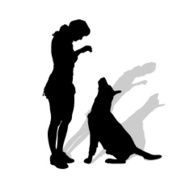 Vector silhouette of woman with dog