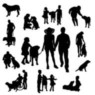 Vector silhouette of people with dog N49