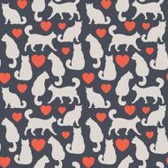 Vector seamless pattern with cats and hearts