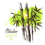 Background with hand drawn sketch bamboo and watercolor blot N2