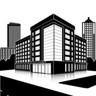 silhouette office building with an entrance and reflection N8