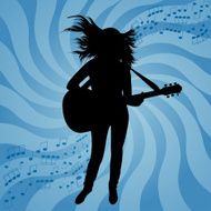 Silhouette beautiful girl with guitar