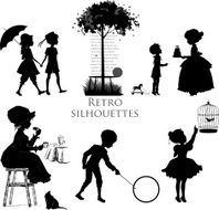 Set of retro silhouettes children N2