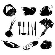 Vector silhouette icons of vegetables