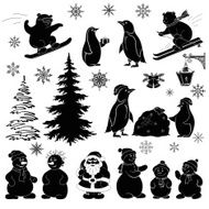 Christmas cartoon set black silhouettes N2
