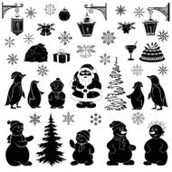 Christmas cartoon set black silhouettes N3