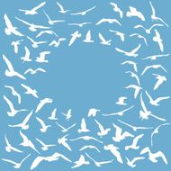 Seagulls white silhouette on blue background Card design Vector